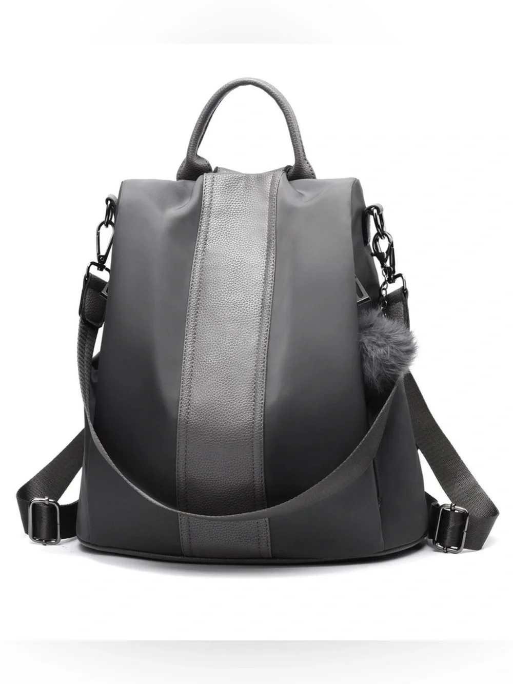 Convertible Grey Two-Tone Backpack Tote - Women's Bag